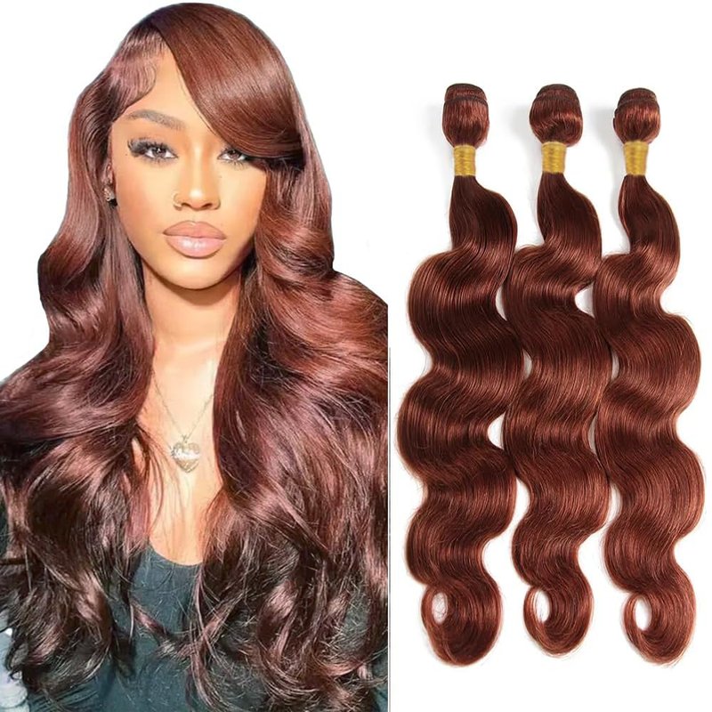 Color 33 Human Hair Bundles Reddish Brown Body Wave Bundles 8 10 12 inch Double Weft Brazilian Virgin Copper Red Human Hair Extensions