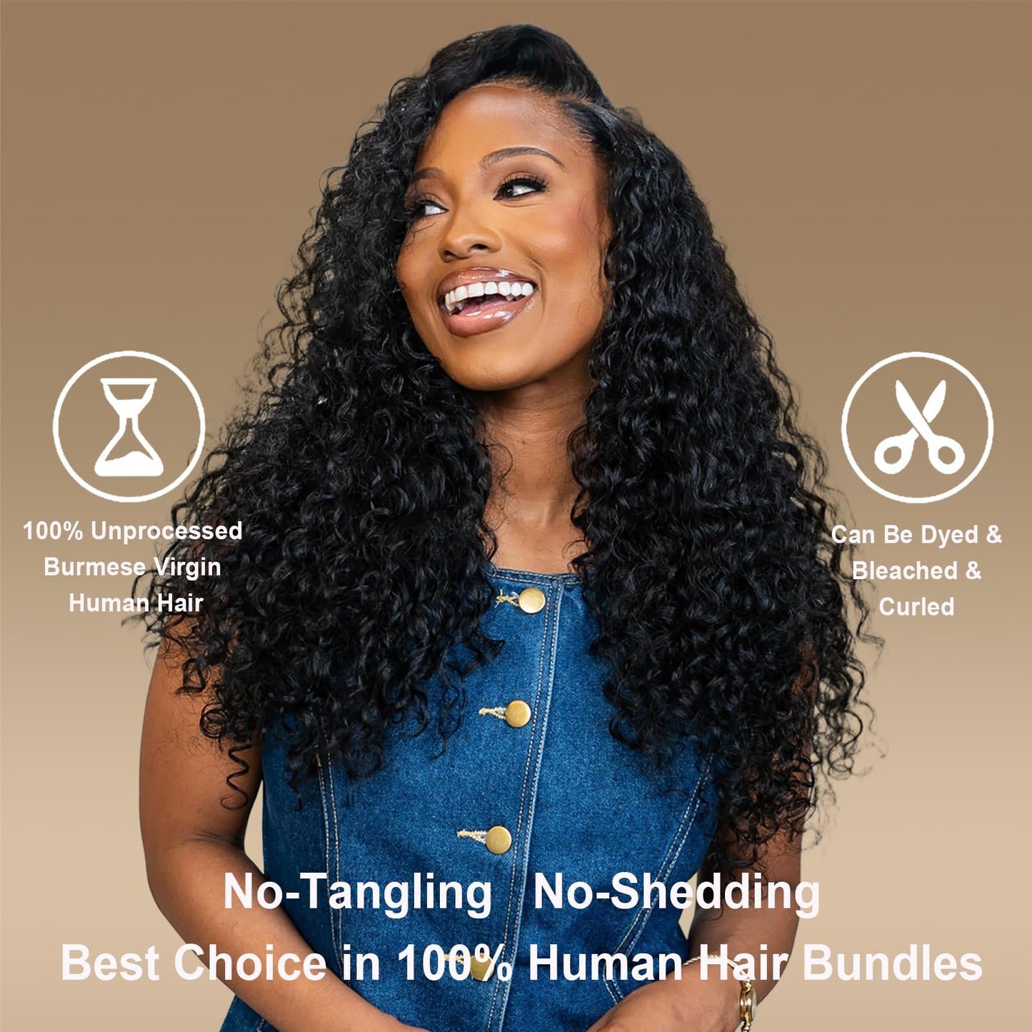 Burmese Curly Bundles Human Hair 16 Inch 12A Deep Wave 1 Bundle 100% Unprocessed Quick Weave 3c4a Water Wave Bundles with Spiral Curly End Real Human Hair Extensions Natural Black