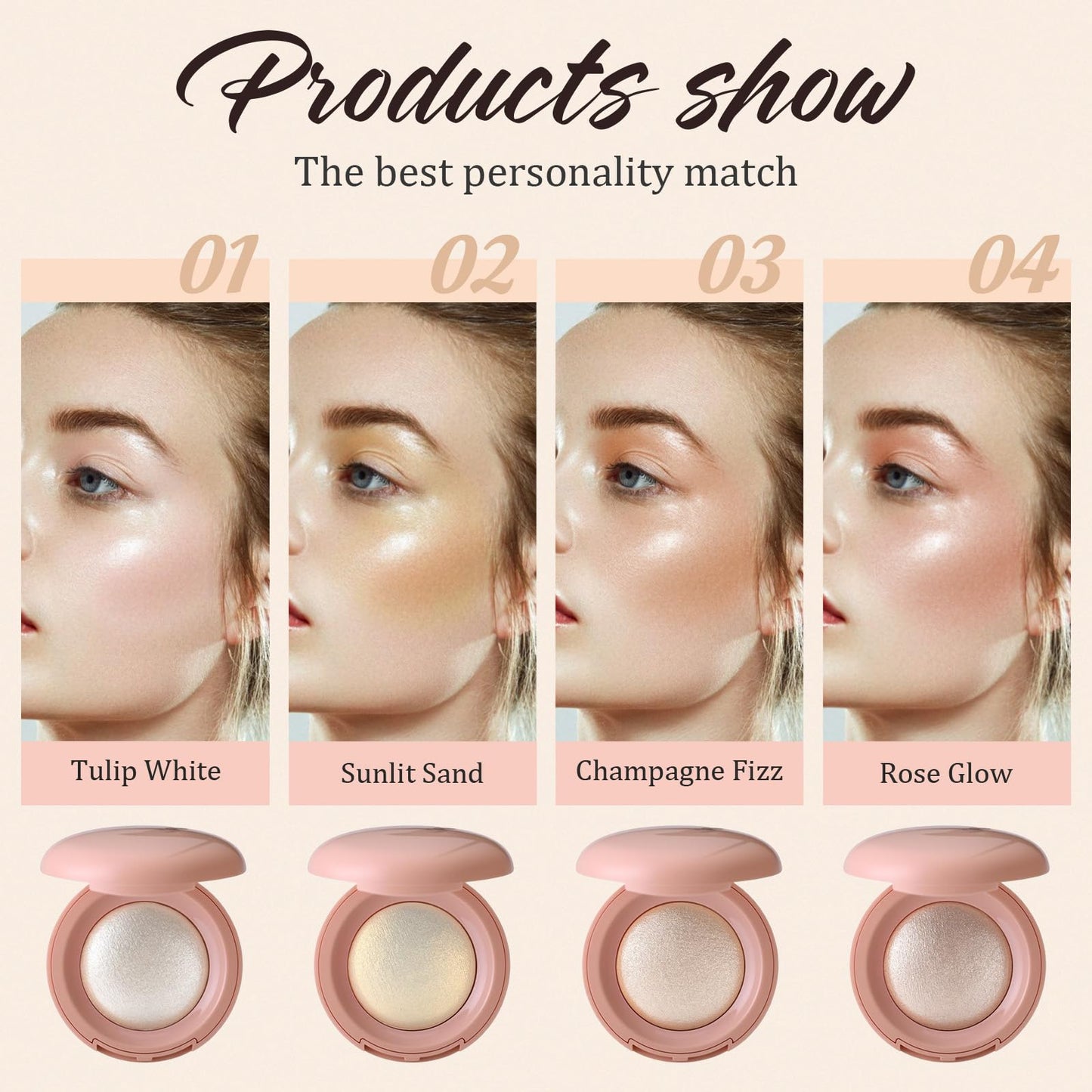Janwana Highlighter Makeup Palette, Shimmer Glitter Face Body Illuminator, Smooth Waterproof Highlighter Baked Powder, Natural Long Lasting Highly Pigmented Highlighters Makeup - Champagne Fizz