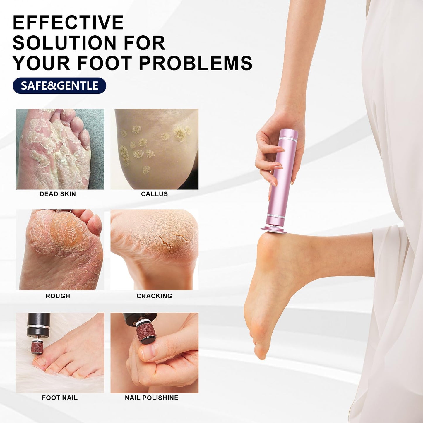 DGJUZE 2in1 Rechargeable Electric Callus Remover for Feet,2600mAh Battery Foot & Toenail Grinder for Dead Skin,Portable Cordless USB Foot File Kit with 60pcs Sandpaper Discs