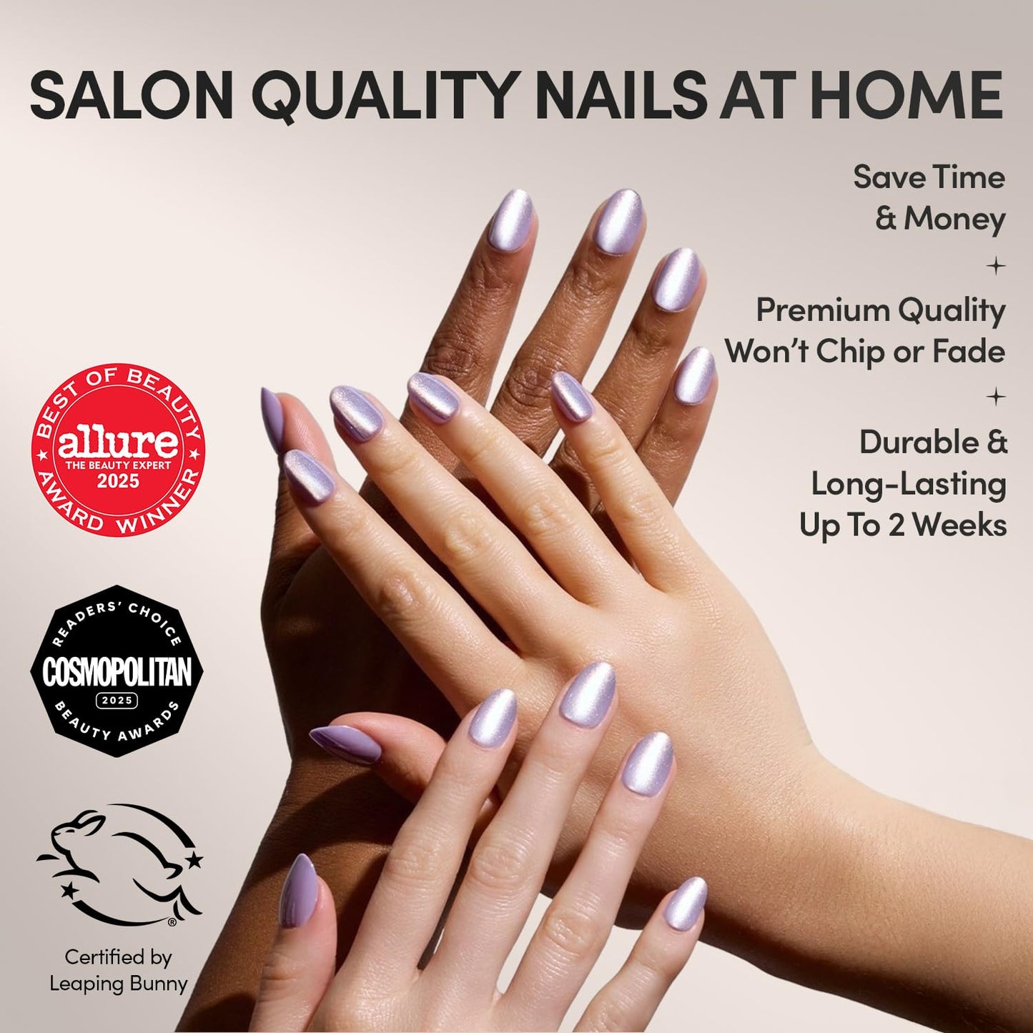 Glamnetic Press On Nails - Mermaid's Tail | Short Oval Purple Cat Eye Velvet Finish | 30 Nail Kit with Glue, 15 Sizes Available
