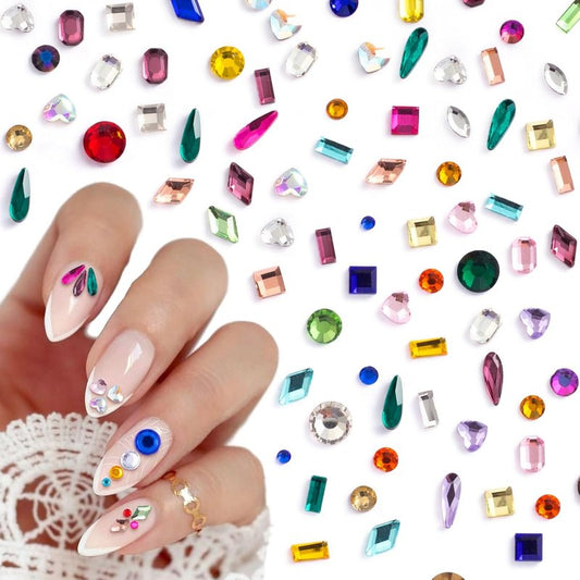 HINZIC 510pcs Rhinestones Nail Art Charms - Colorful Flatback Gems for Crafts & Decor | Mini Diamond Heart & Round Shapes