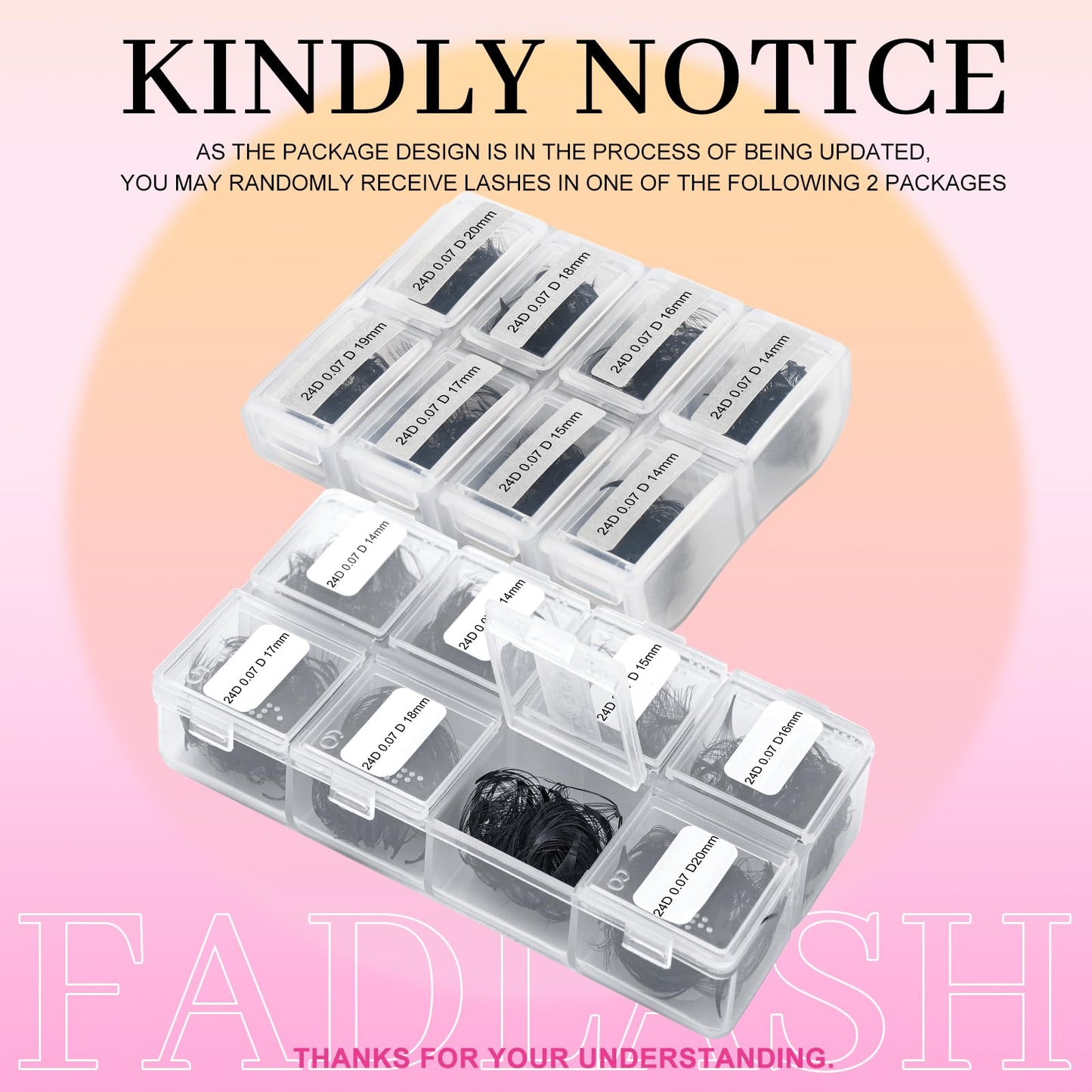 FADLASH Volume Lash Extensions 600pcs 24D Premade Fans Eyelash Extensions D Curl Pointy Base Pre Made Fans Lash Extension Mixed Tray Eyelash Extension Premade Fans (24D-0.07D-14-20mm), Black