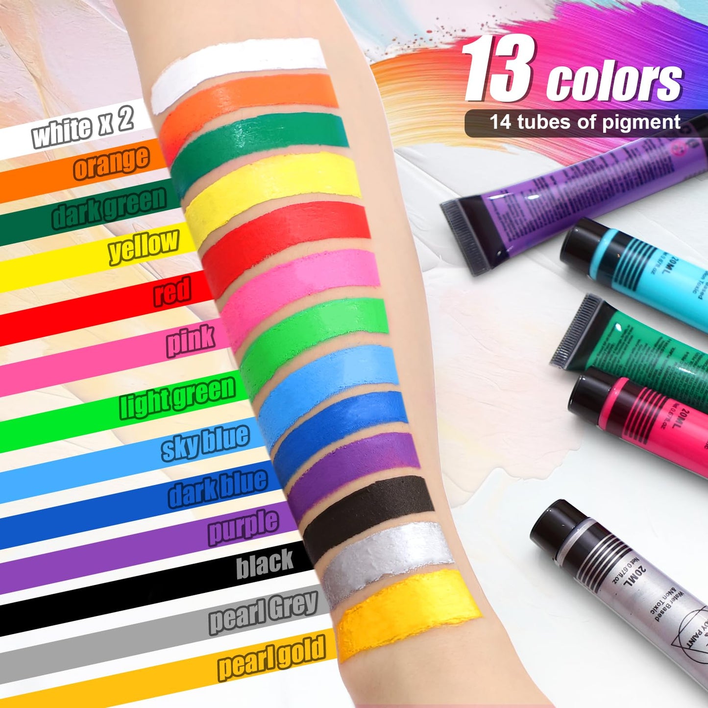 VIKUKIV 14 Colors Face Body Paint Kit Professional Water Based Face Painting for Adults and Kids Multi-Color Special Effects Makeup Set for Halloween Christmas Party Cosplay 0.7OZ Each