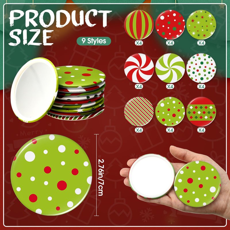 Geetery 36 Pcs 9 Styles Christmas Compact Mirror Bulk Portable Mini Mirror Christmas Makeup Glass Mirror Stocking Stuffers Holiday Decoration for Women Supplies