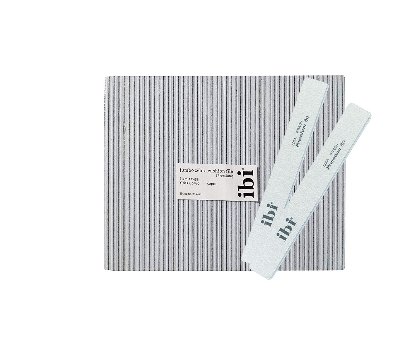 IBI 80 Premium Jumbo Zebra Cushion File | Grit 80/80 | Washable & Disinfectable Nail File for Professionals (50)