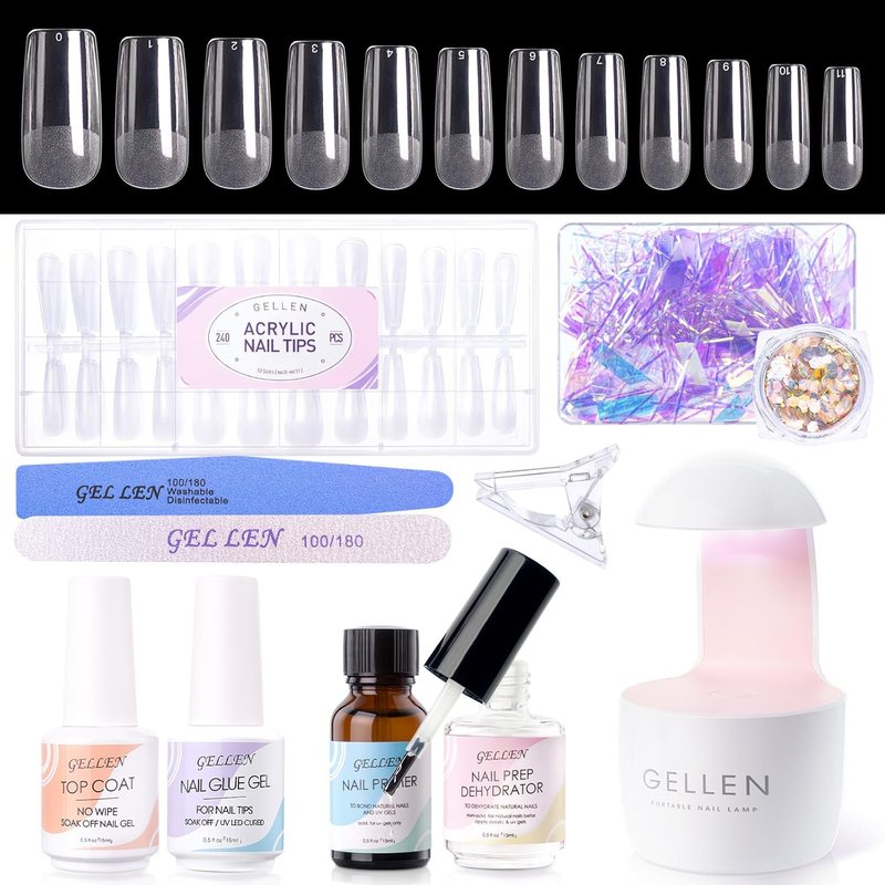 Gellen Gel Nail Extension Kit - Square Acrylic Tips & Top Coat | Complete Nail Art Set for Manicure