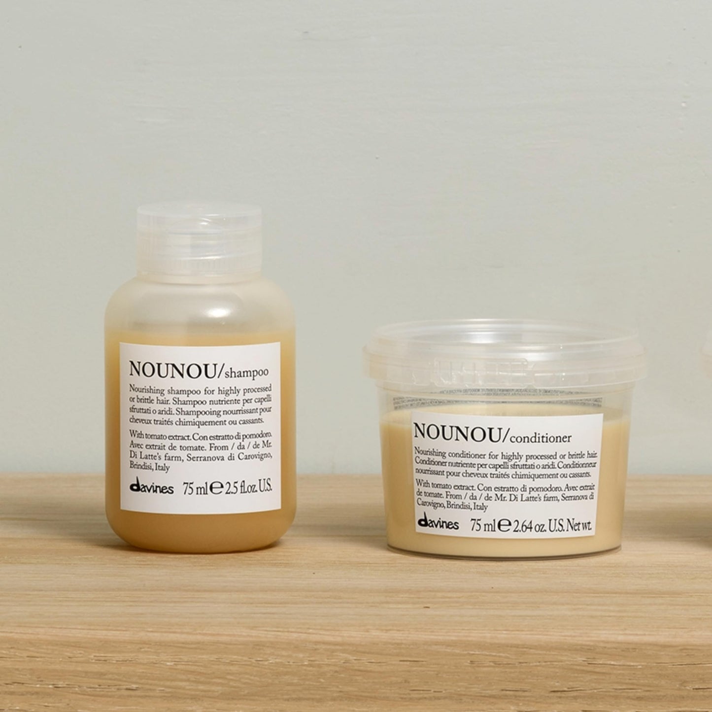 Davines NOUNOU Hydrating Deep Shampoo & Conditioner for Bleached, Permed, Relaxed, Damaged Hair or Very Dry Hair, Replenishes Chemically Processed Hair, Travel Set