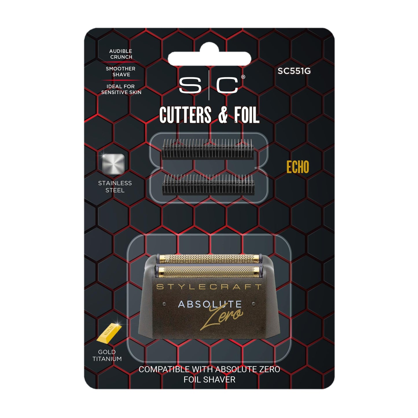 StyleCraft Replacement Gold Titanium Foil Head with Two Echo Cutters for Absolute Zero Men's Shaver