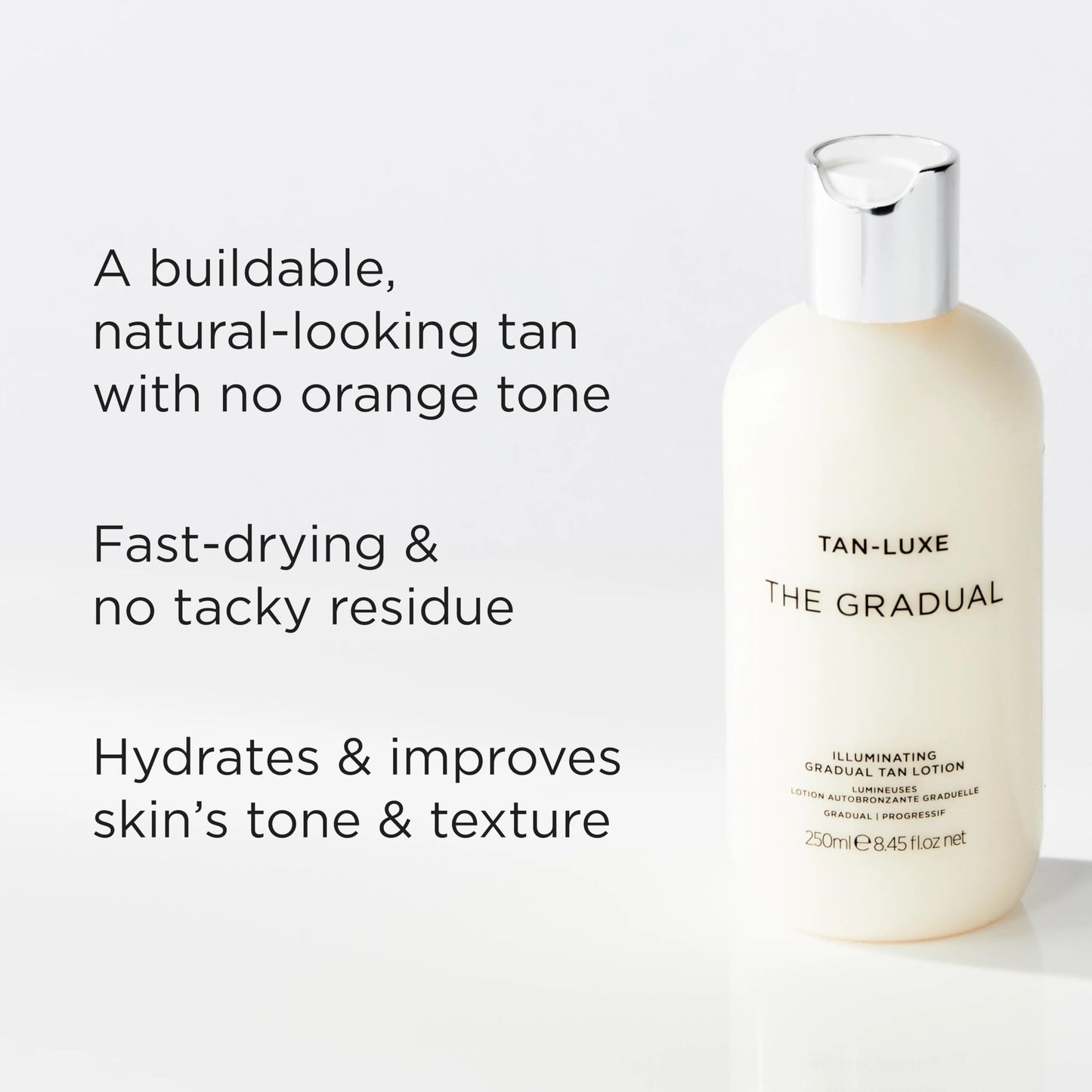 Tan-Luxe The Gradual Illuminating Gradual Tan Lotion, Hydrating Oil-Lotion Hybrid Self Tanner, For Daily Use, Buildable, Natural Glow, Vegan, Cruelty-Free, Streak-Free, 3.38 fl. oz/100 ml Bottle