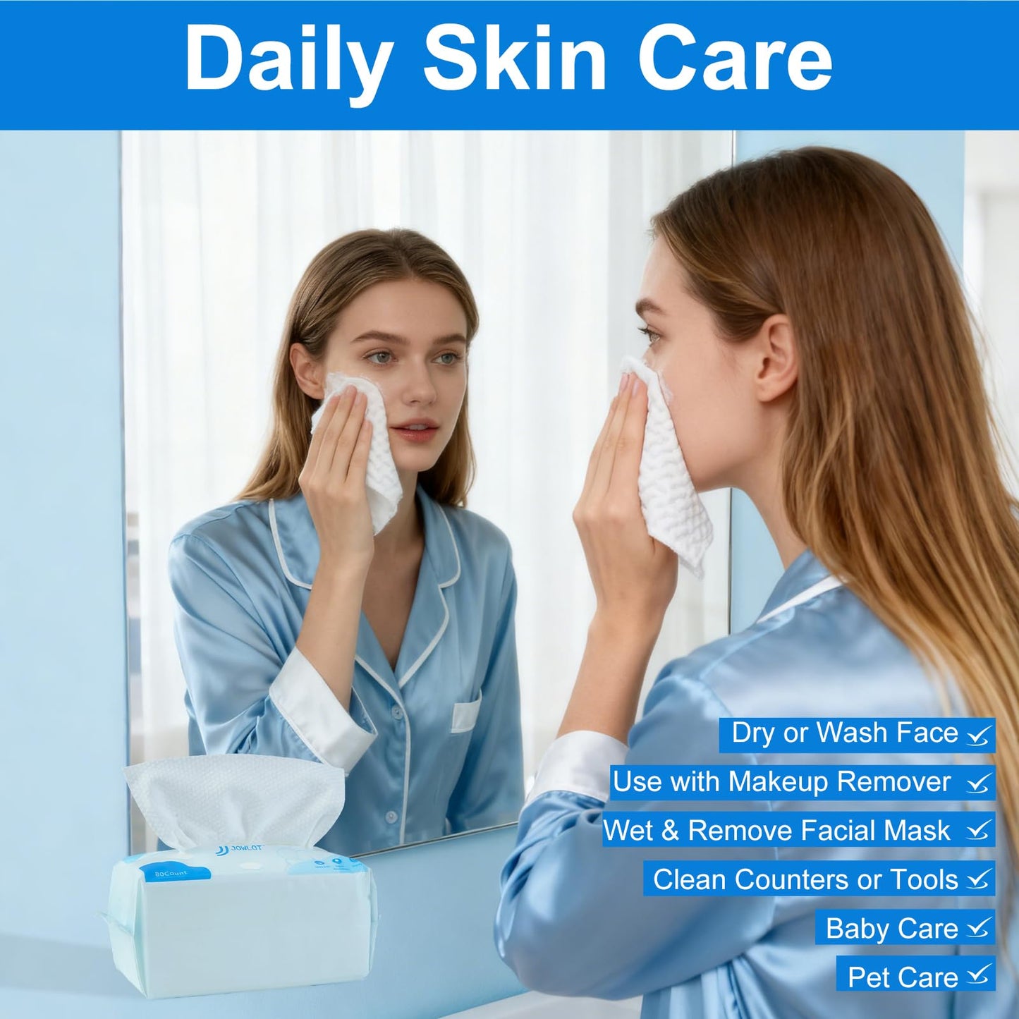 JOWLOT Disposable Face Towels, 480 Count Ultra Soft and Thick Cotton Facial Towels for Sensitive Skin, Dry Wipes Face Tissues Towelettes for Cleansing, Makeup Remover and Skincare
