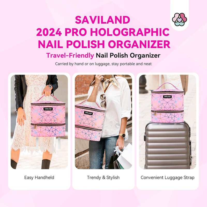 SAVILAND Nail Polish Organizer Bag - PU Leather Storage Case for 30 Bottles & Nail Lamp | Travel-Friendly Nail Tech Accessory