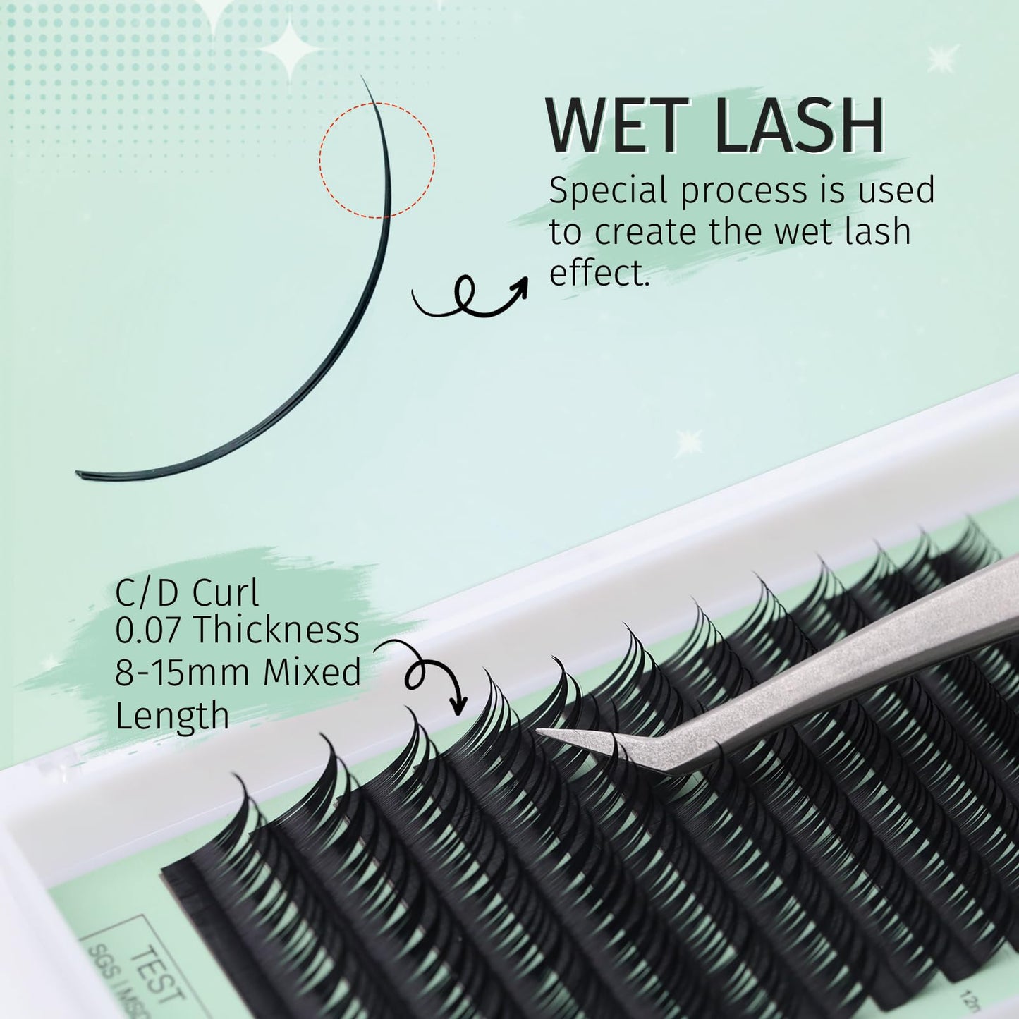 EMEDA Lash Spikes Wet Eyelash Extension Premade Spire Manga Individual Lashes 0.07 D Curl Wet Comic Lash Clusters DIY Anime Lash Extensions Super Matte (0.07 D Curl Mix 8-15mm)