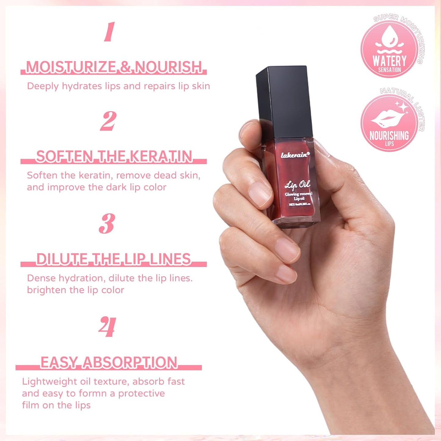 Nourishing Glowing Lip Oil & Ombre Lip Liner Set - Moisturizing Rose Pink Lip Tint Crayon Combo for Women