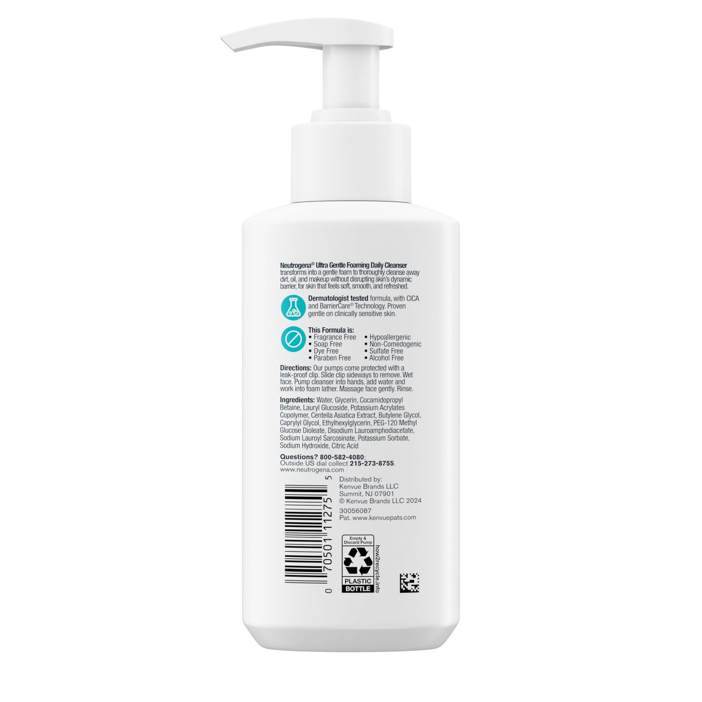 Neutrogena Ultra Gentle Foaming Facial Cleanser, Foaming Face Wash for Sensitive Skin, Gently Cleanses Away Dirt, Oil & Makeup Without Over Drying, Fragrance-Free, 5.8 fl. oz
