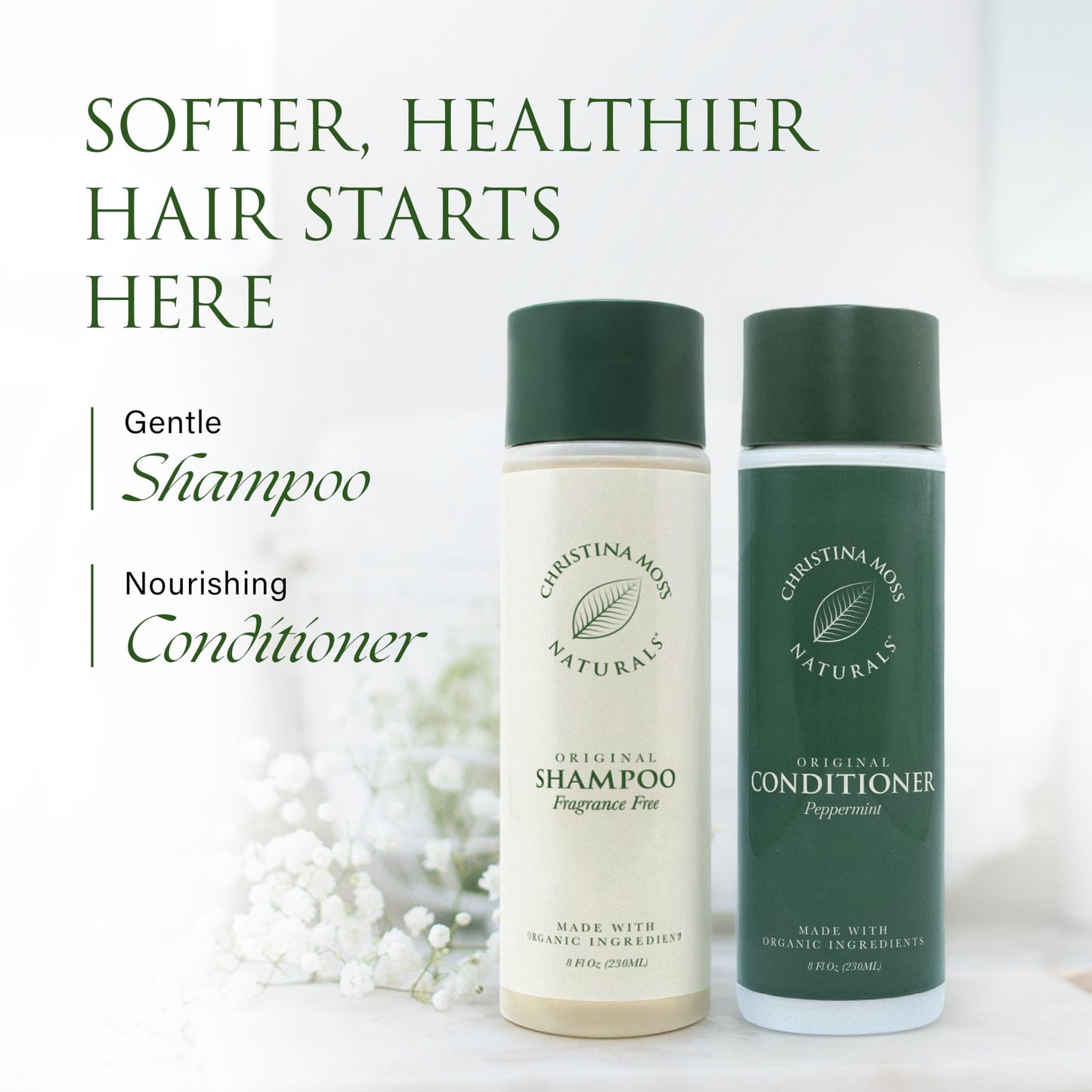 Christina Moss Naturals Shampoo Natural and Organic Ingredients, Sulfate-Free, Paraben-Free, Cruelty-Free, Vegan, Unscented, Responsible Beauty