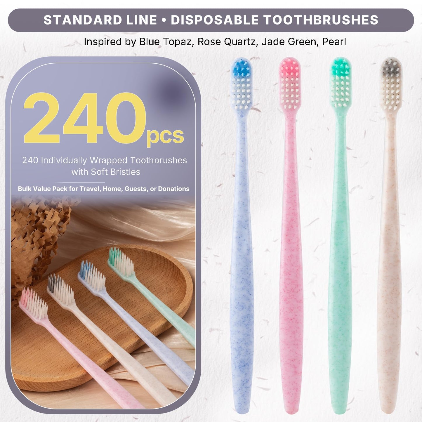 Fresings Bulk Disposable Toothbrushes, Individually Wrapped,240 Count
