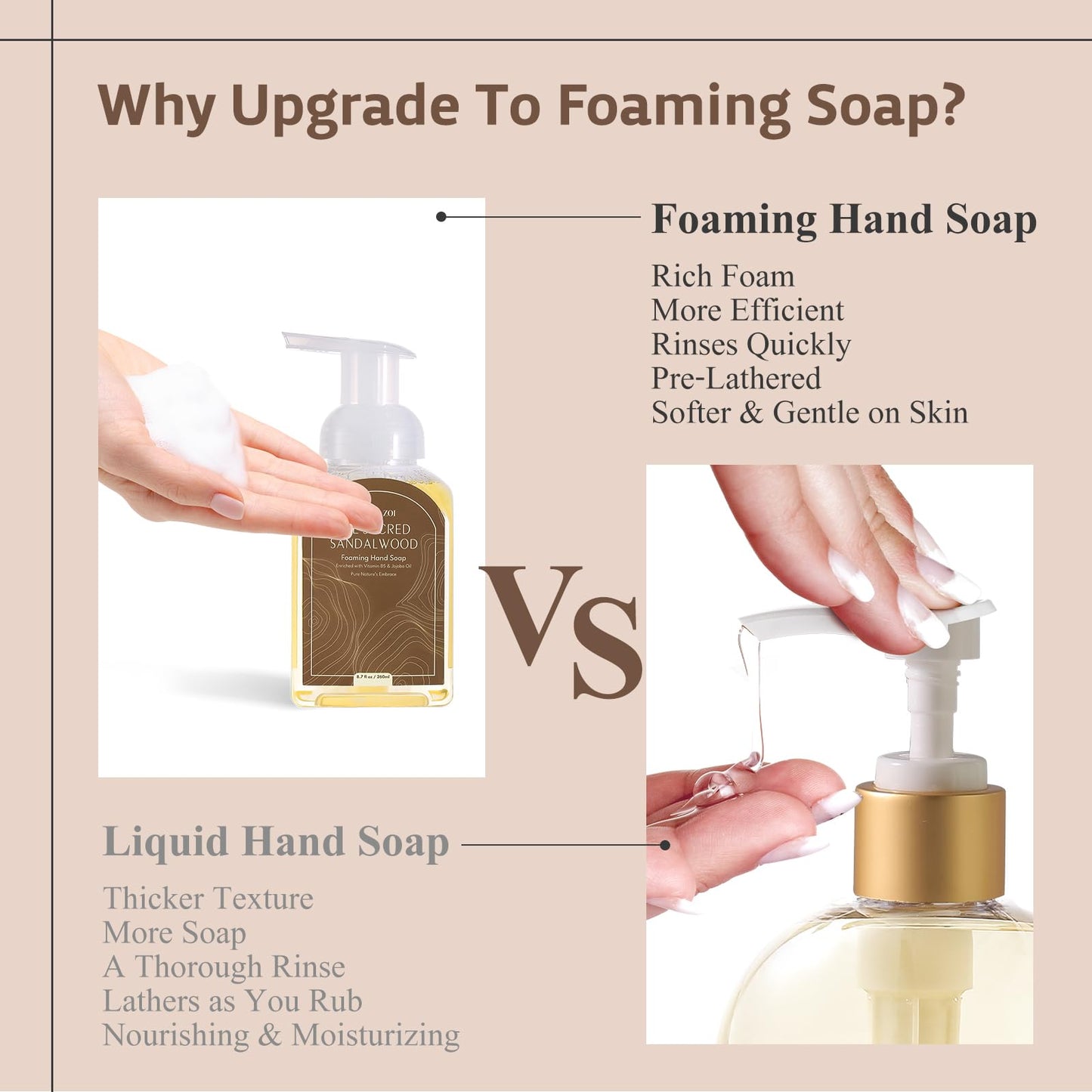 ROMIIE ZOI Foaming Hand Soap Refill Gift Set-3 Pack with Dispenser, Cruelty-Free and Biodegradable Formula, Moisturizing with Essential Oil for Sensitive Skin,Sandalwood Scent,(33.8 Fl Oz x 3)