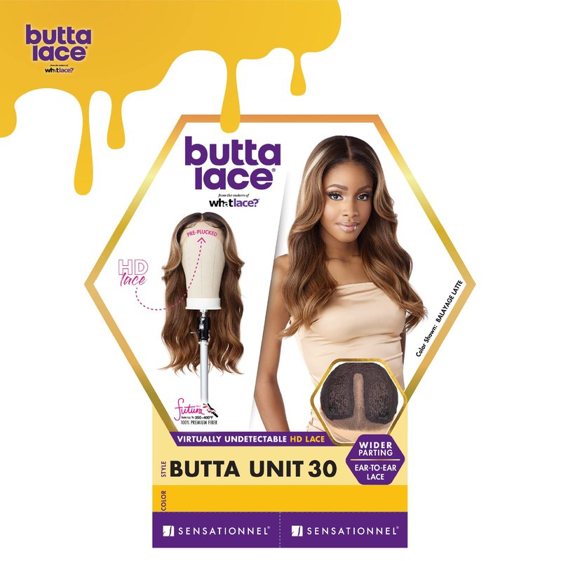 Sensationnel Butta Lace Wigs - Unit 30 Extra Wide 5 Inch Deep Parting Synthetic Preplucked Hairline Glueless Lacefront (1 JETBLACK)