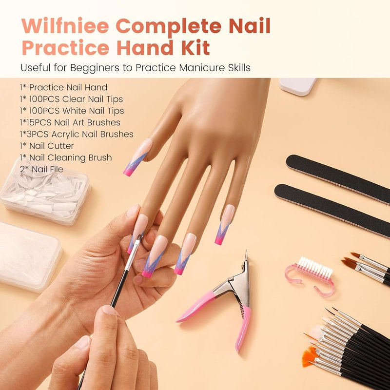 Acrylic Nail Practice Hand - Flexible Mannequin for Beginners | Secure Nail Tips & Realistic Design