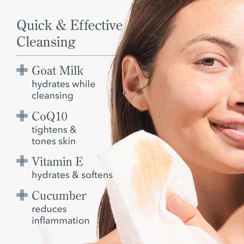 Beekman 1802 Face Wipes - Gentle Makeup Remover & Cleansing Wipes with Goat Milk & Aloe | 30 Count