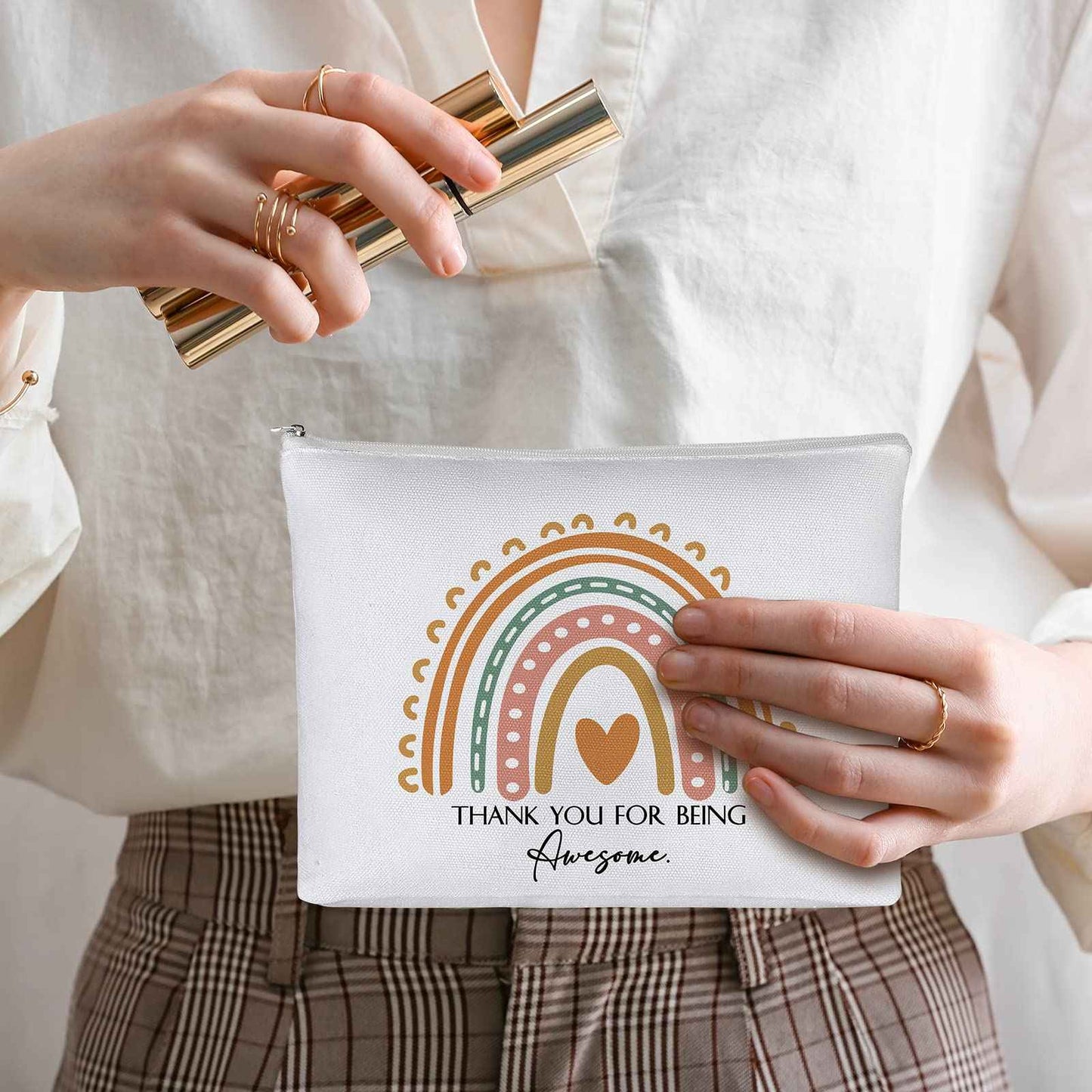 Hillban 60 Pcs Rainbow Canvas Makeup Bags Bulk Christmas Rbt Teacher Appreciation Gifts 30 Cosmetic Bags 30 Inspirational Keychains for Women Teacher Coworker Volunteer Nurse