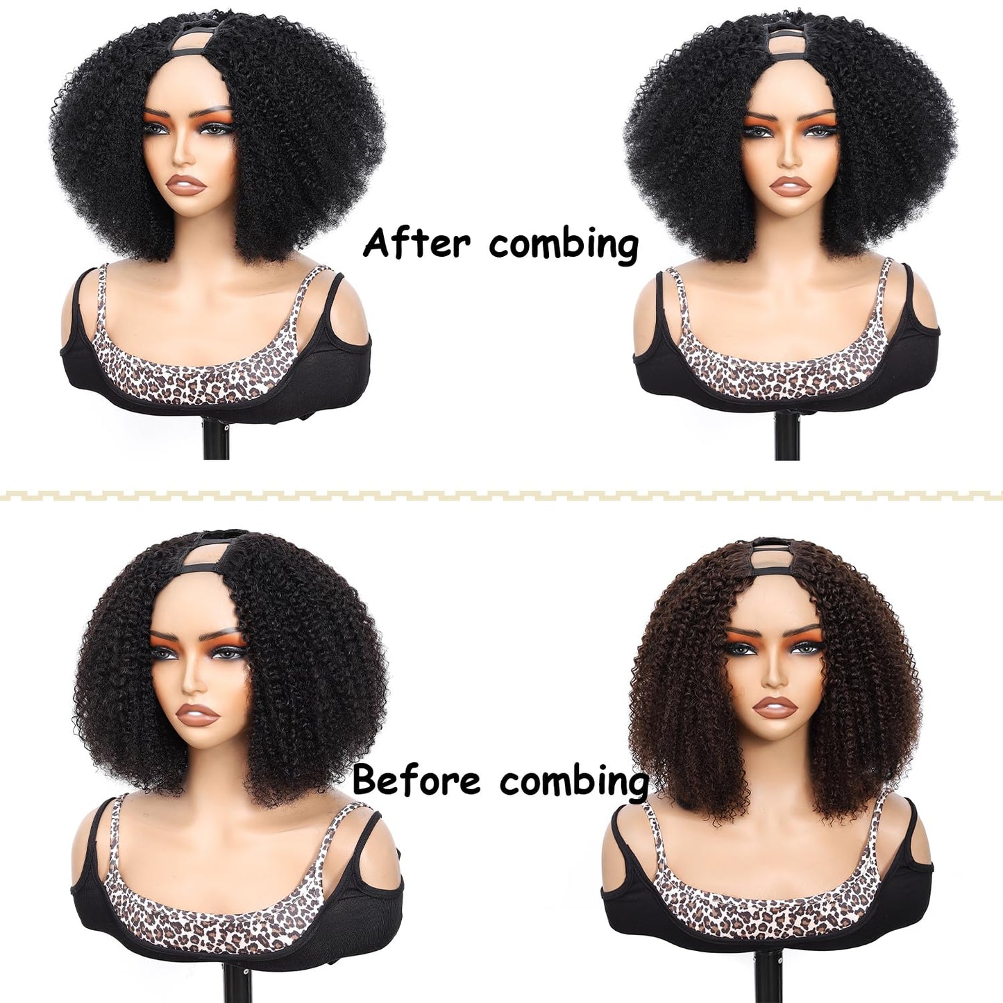 MPS Kinky Curly Human Hair Wigs for Black Women Afro Curly Human Hair 180% Density 12 Inch Full Head Clip in U Part Wigs Human Hair Pre Plucked U Shape Wigs (Natural Black)