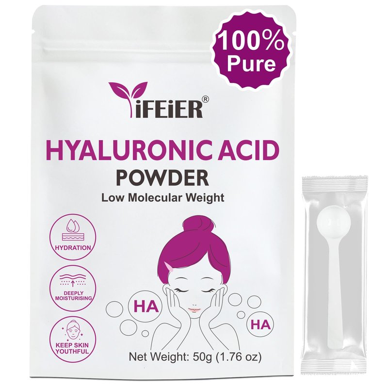 iFEiER Hyaluronic Acid Powder | Low Molecular Weight Hyaluronic Acid Powder | 50g(1.76oz) Cosmetics Grade | Sodium Hyaluronate HA | LMW HMW HA ingredient for DIY Serums