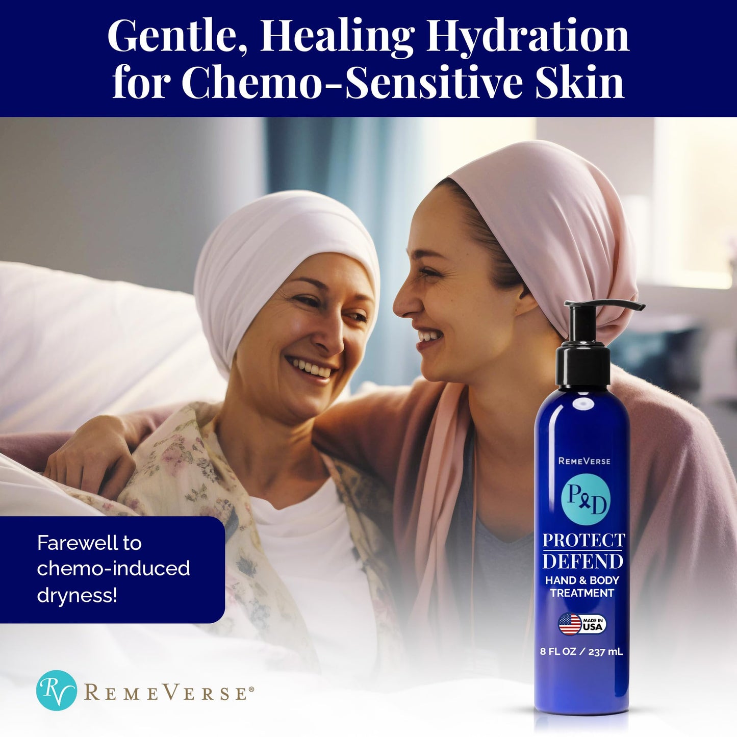 RemeVerse Protect & Defend Hand and Body Treatment Lotion - Moisturizer for Chemotherapy and Sensitive Skin - Hydrating and Nourishing Body Skin Care - Gentle & Fragrance-Free - Made in USA - 8 oz