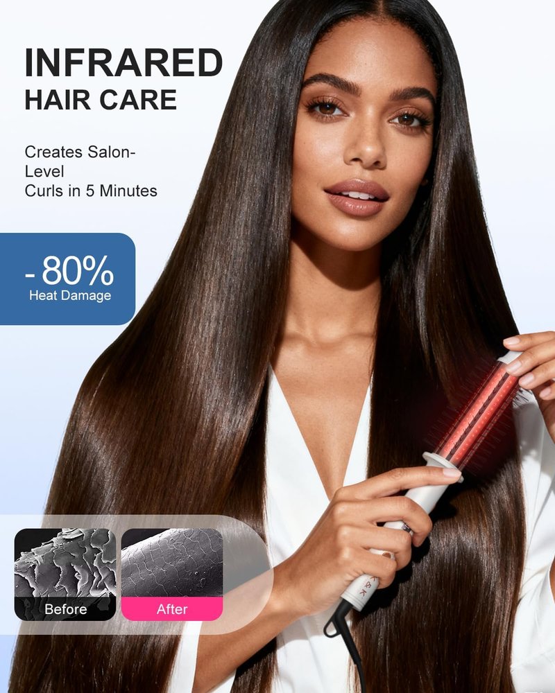 K&K Infrared Thermal Brush - 1.5 Inch Ceramic Tourmaline Heated Round Brush for Effortless Blowout Styles