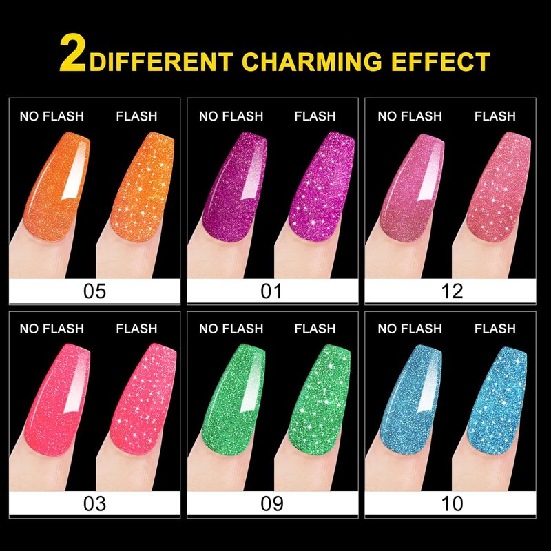 NXJ Halloween Gel Nail Polish Set - 6 Glitter Neon Colors | 10ml Summer Nail Art for DIY Salon & Parties