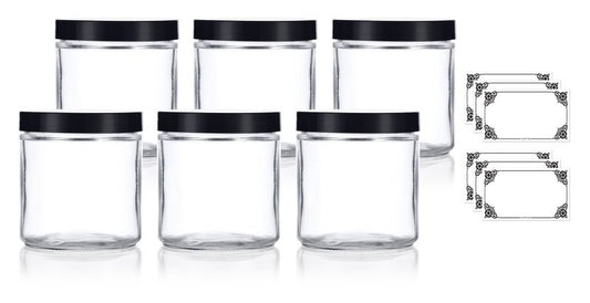 16 oz Clear Thick Glass Jar with Black Foam Lined Lid (6 pack)