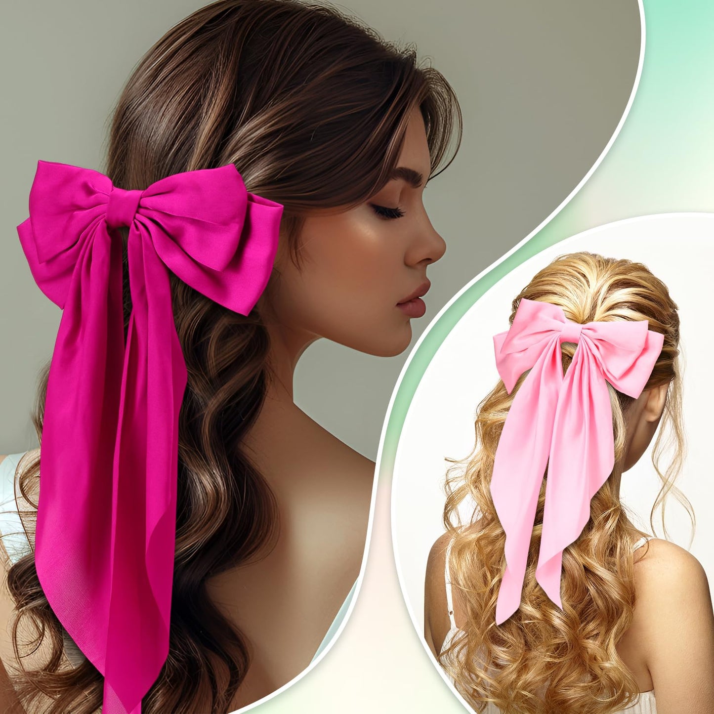 Mimorou 25 Pcs Satin Hair Bows Bulk Silky Big Hair Bows for Women Oversized Long Tail Ribbons Large Knot Clips Barrettes for Holiday Gifts(Plain)