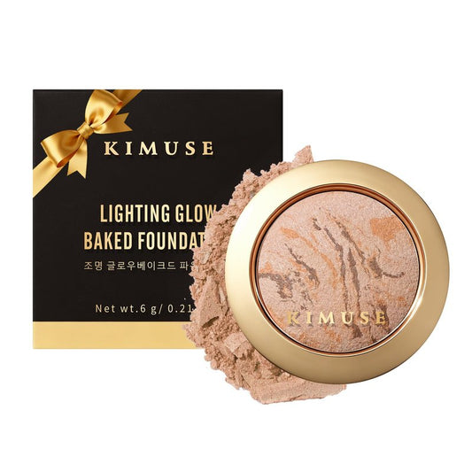 KIMUSE Baked Foundation - Brighten Color Correcting Powder Foundation for Mature Skin, Buildable Coverage, Radiant Natural Finish