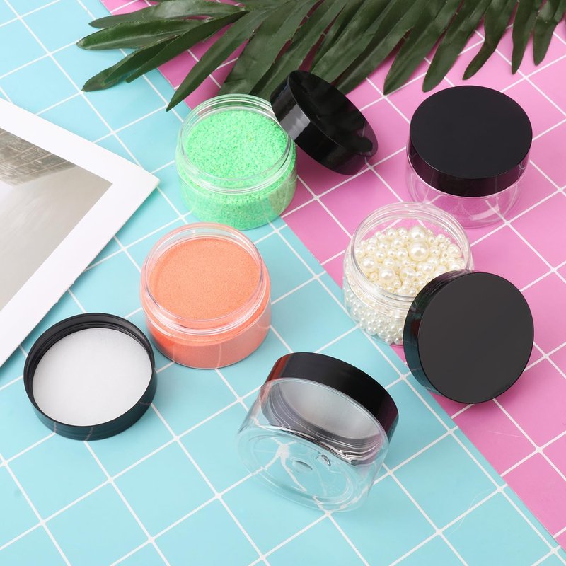 Transparent Plastic Jars - 110 Packs 2 OZ Body Butter & Cosmetic Containers | Black Lids for DIY Crafts, Kitchen Ingredients