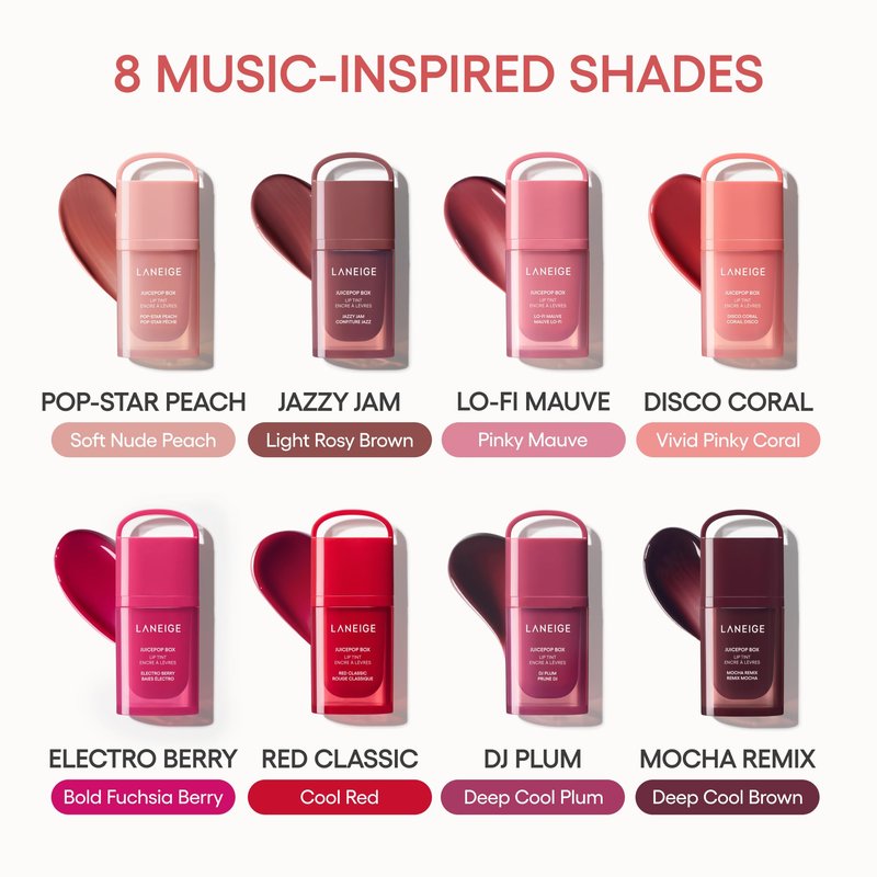 LANEIGE JuicePop Box Korean Lip Tint: Long-Lasting Hydrating Lightweight Tint, Buildable Juicy Color & Nourishing Shine, K-Beauty Lip Essential for Long-Lasting Comfort, Mocha Remix