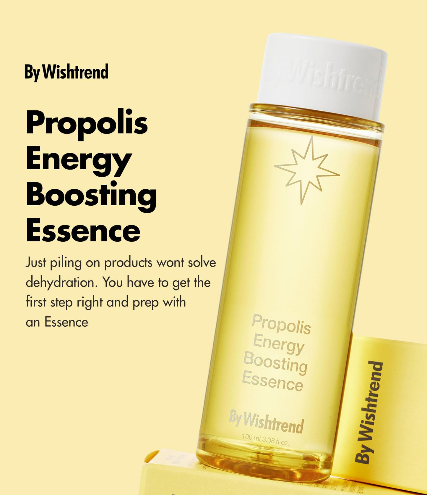 By Wishtrend Propolis Energy Boosting Essence, First Treatment Essence with Vitamin C, 1st Step Hydrating Toner Booster for Glowing Skin, 100ml (New Package)