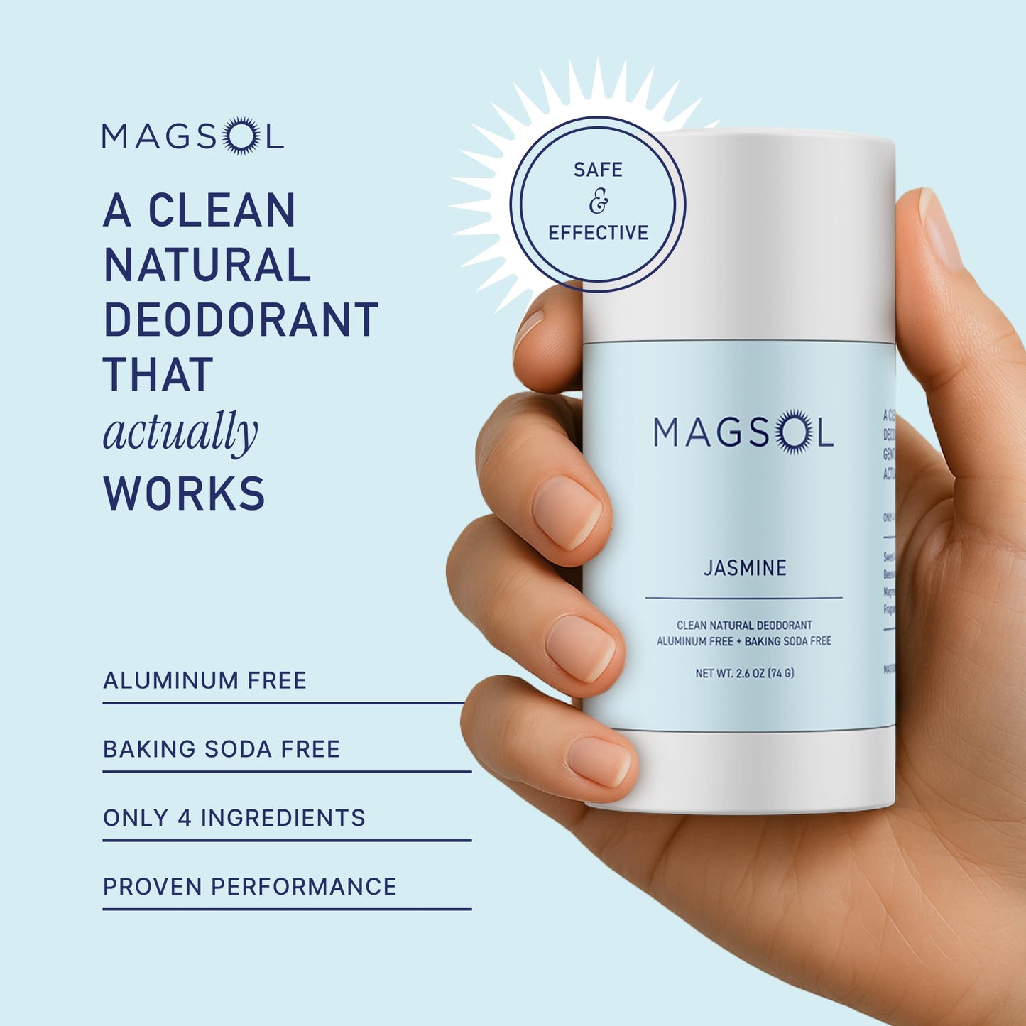 MAGSOL Aluminum Free Deodorant for Women, Premium Natural Deodorant - 4 Total Ingredients, 2 Pack (Jasmine)