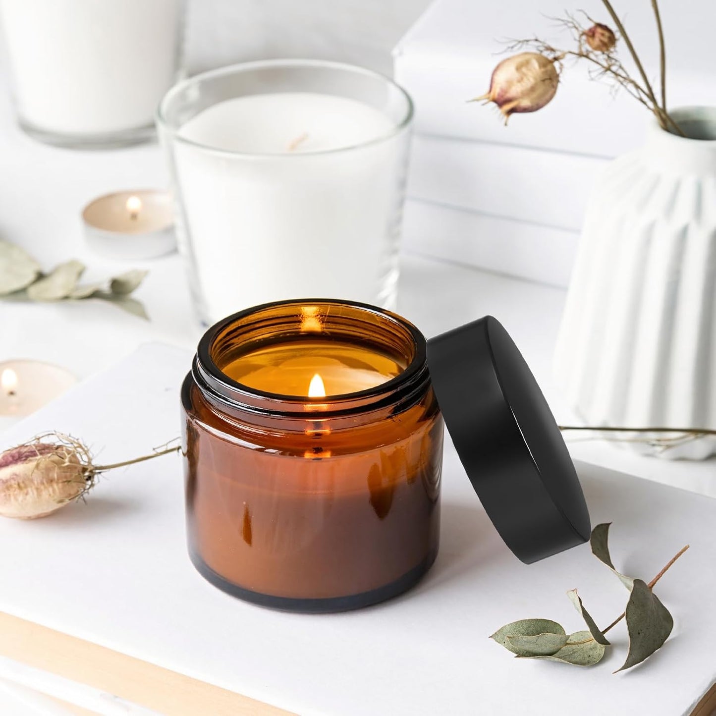 Amber Glass Cosmetic Jars - 2 oz Small Round Containers with Lids | 24 Pack for Lotion, Cream, Salve, and Ointments
