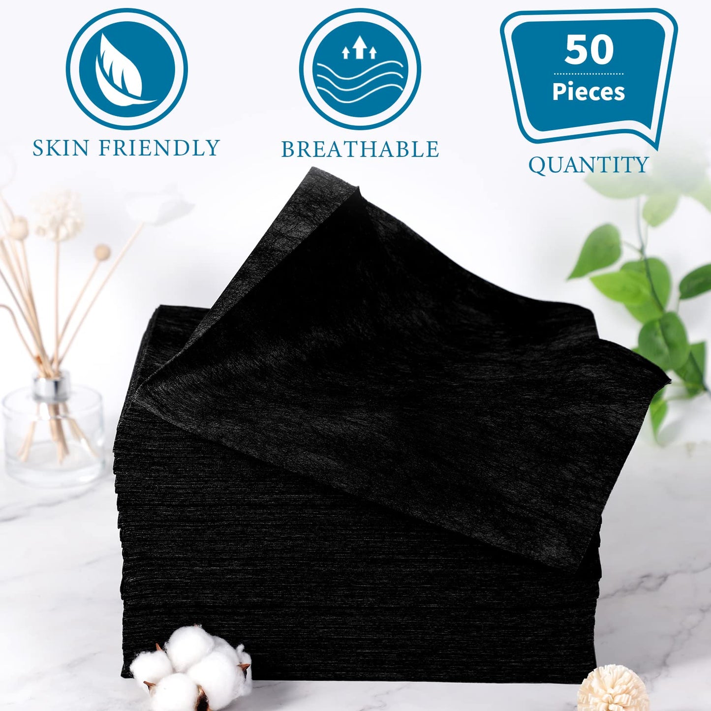 Tatuo 50 Pieces 31 x 70 Inches Disposable Bed Sheets Waterproof Bed Cover Massage Table Sheet Non-woven Fabric for Spa, Lash, Beauty Salon, Waxing, Hotels(Black)