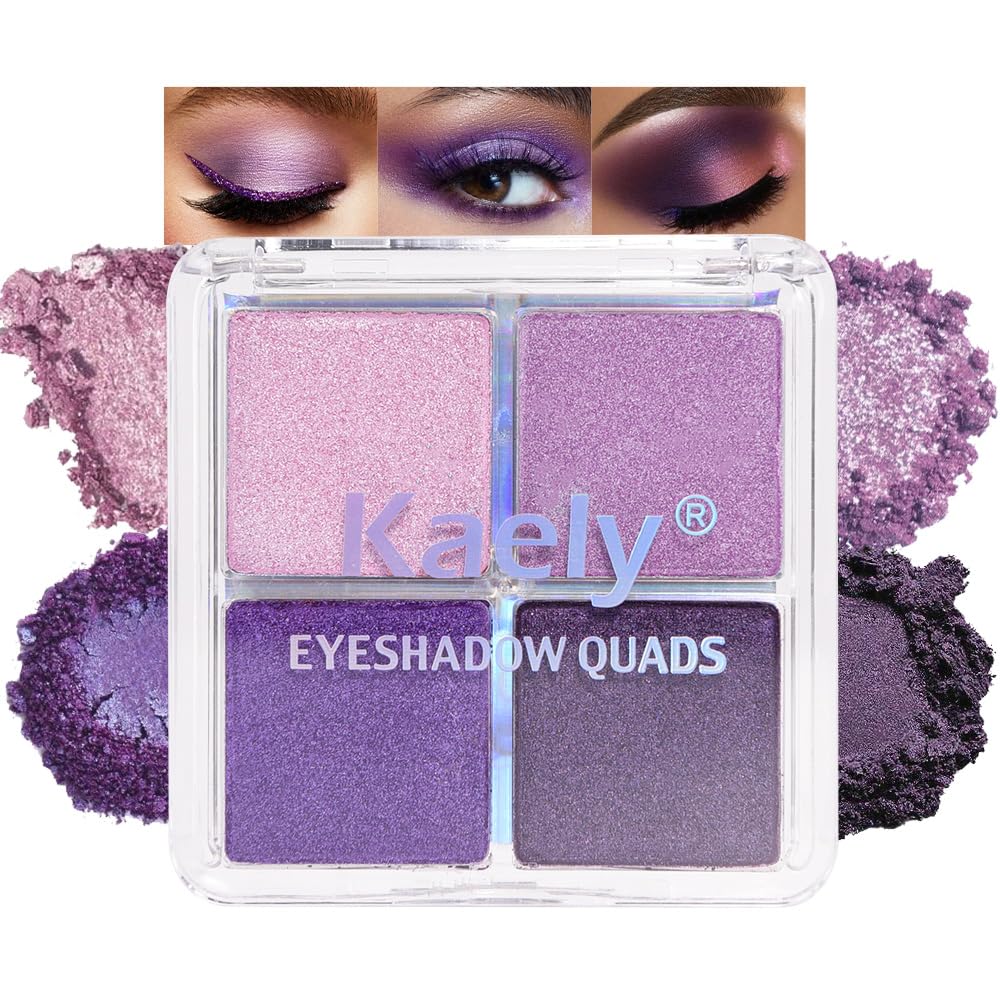 Lavender Purple Glitter Eyeshadow Quad - Pigmented Waterproof Makeup Palette for Older Women | Blendable & Cruelty-Free