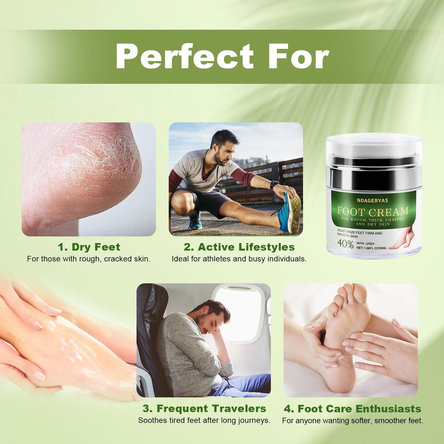 NOAGERYAS Urea Cream with 40% Urea, Tea Tree Oil, and Aloe Vera - Moisturizing Foot Cream for Soft, Smooth Skin - Ideal for Rough, Cracked, and Dry Feet