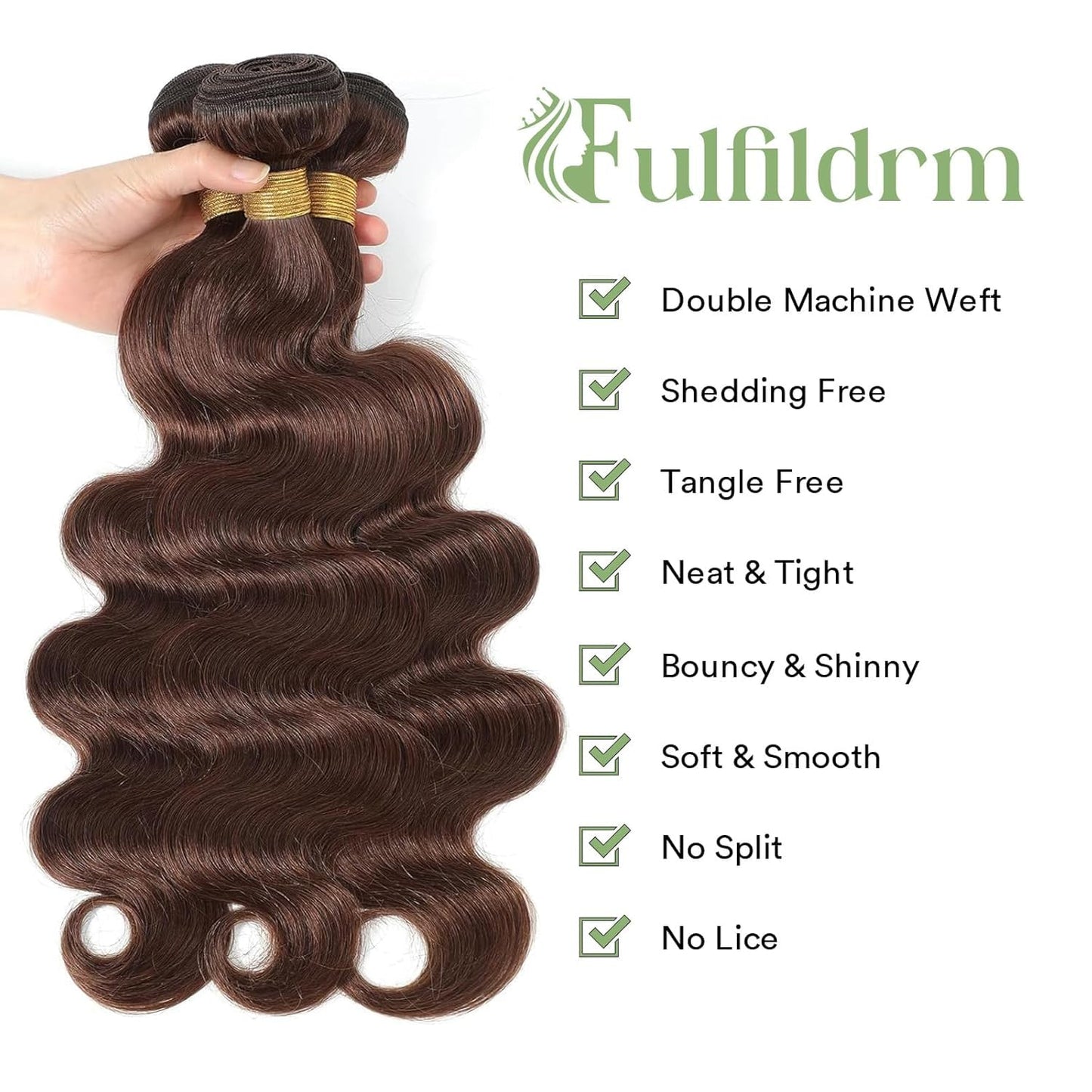 #4 Chocolate Brown Human Hair Bundles Body Wave 12 12 12 inch 100% Unprocessed Brazilian Virgin Hair Extensions 12A Quick Weave Bundles Human Hair Double Weft