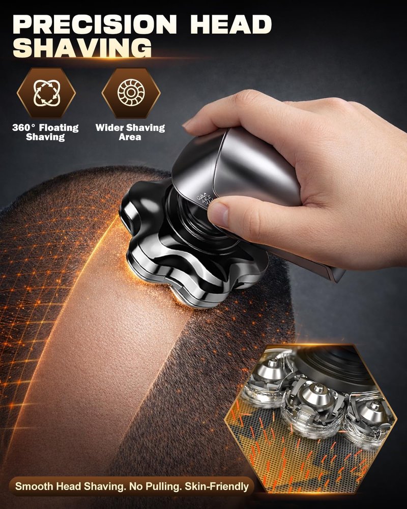 Head Shaver for Bald Men - 7D Waterproof Electric Razor with Detachable Blades | 5-in-1 Grooming Kit for Smooth Shaving