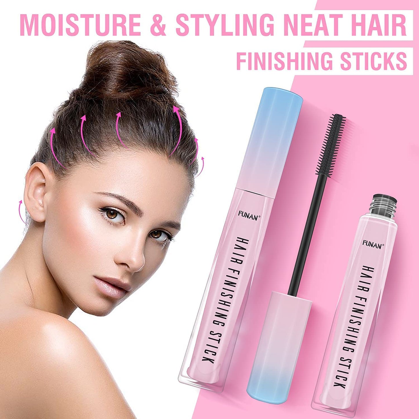 FUNAN Hair Finishing Stick 2 Pack, Flyaway Hair Tamer for Women, Baby Hair & Edge Control Wand, Non-Greasy Hair Mascara for Smooth Buns & Ponytails, Travel Size