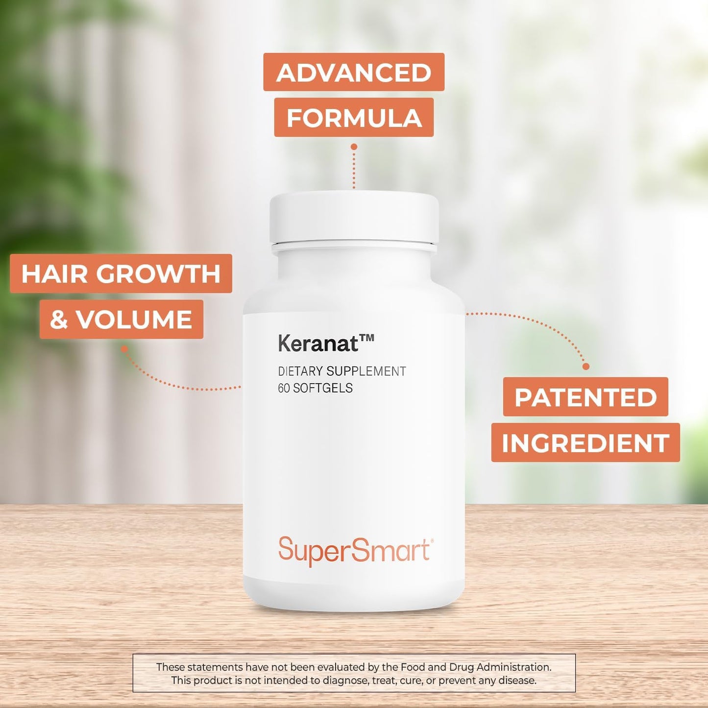 Keranat Hair Supplement - Advanced Biotin Formula for Volume & Growth - Non-GMO Gluten-Free | 60 Softgels