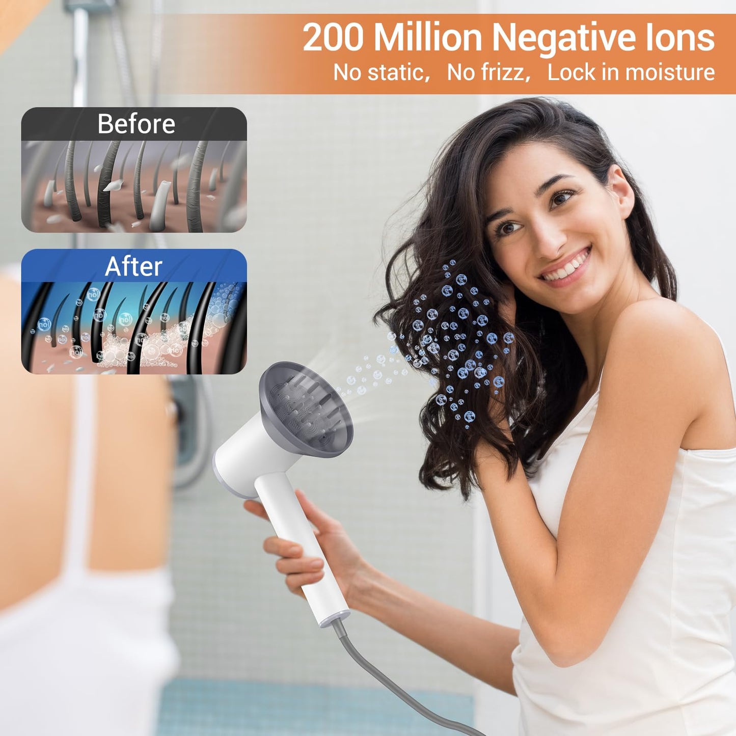 110,000RPM High-Speed Blow Dryer for Fast Dry, Ionic Hair Dryer Blow Dryer with Diffuser, Magnetic Nozzle & LED Display, Portable Travel Hair Dryers for Salon Home-Snow White