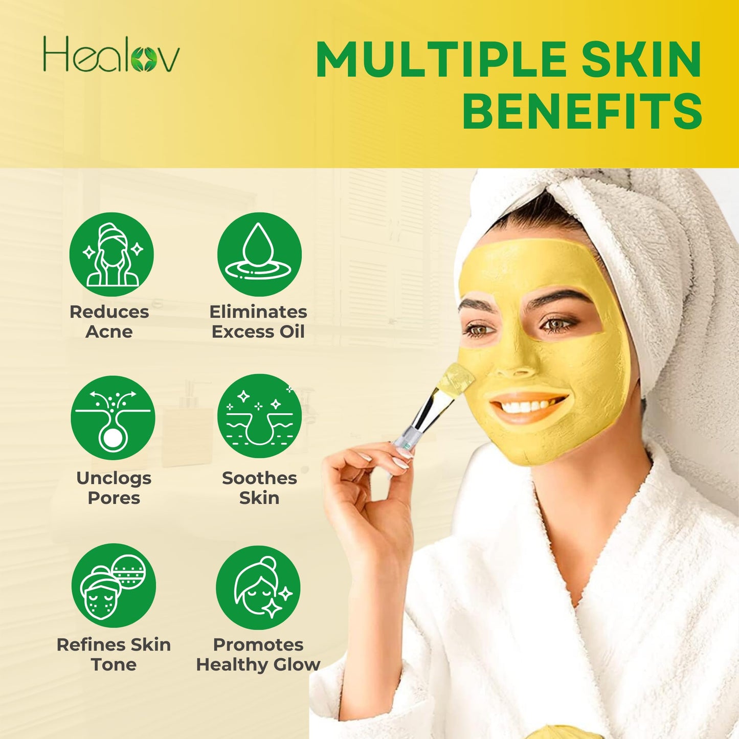 Healov Sulfur Face Mask – All Natural Sulfur Facial Clay Mask – Glowing Skincare For Acne, Spots, Oily Skin – Sulfur Acne Cream Absorbs Excess Oil and Unclogs Pores – Kaolin Mask Treatment