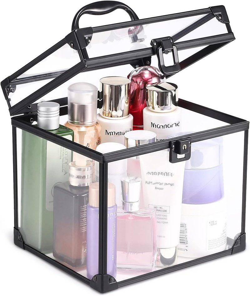 Portable Crown Case for Pageants - Clear Makeup Tools Storage, 8x7x7.5 Inch | Large Travel Toiletry Organizer with Latches