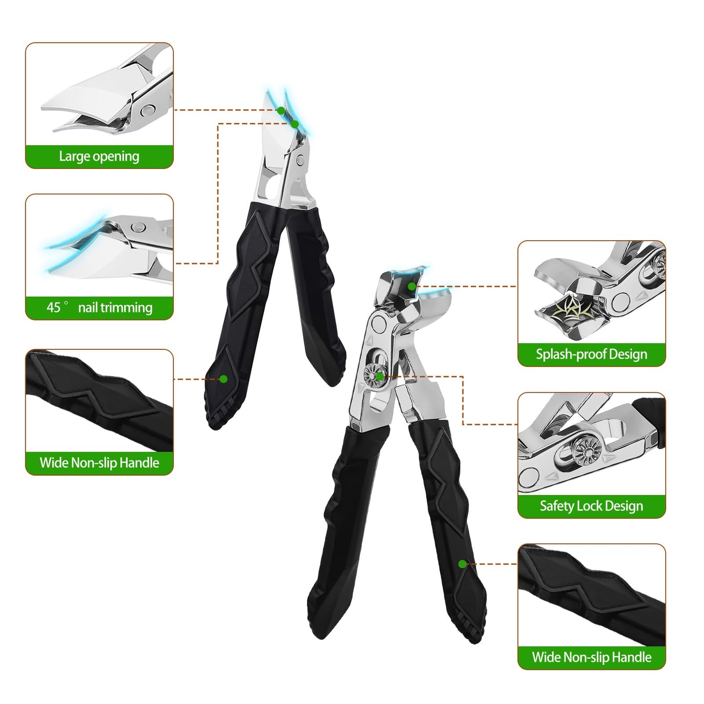 Toenail Clippers Sets for Thick Toenails for Seniors Ultra Slanted ingrown Nail Clippers with Catcher Long-Handled Curved Wide Jaw Opening Non-Slip Heavy Duty toenail Clippers
